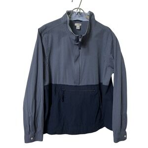 L.L. Bean‎ Vacationland Seersucker Anorak Womens M Blue Stripe 1/2 Zip